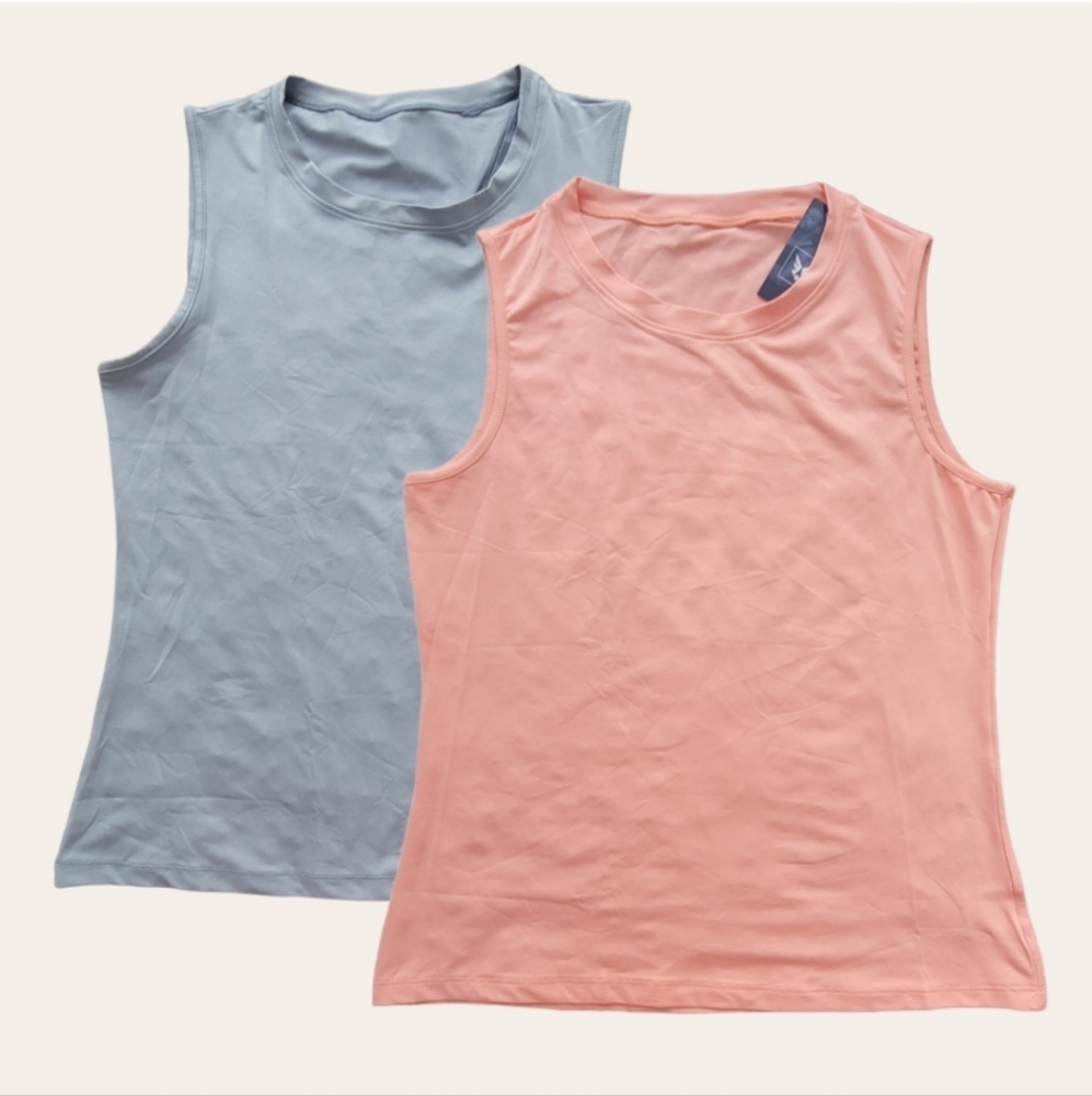 Fitted Muscle Tees in Blue and Pink with Tank Top Sleeves